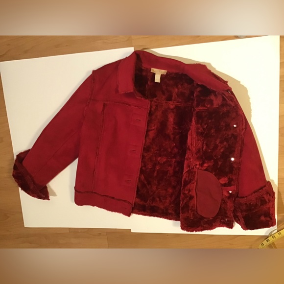 Kate Hill Red faux suede jacket lined with red fur size L - Picture 10 of 16